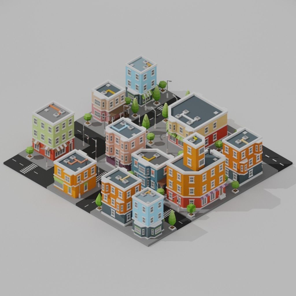 Isometric Low poly City Pack Low-poly 3D model_15
