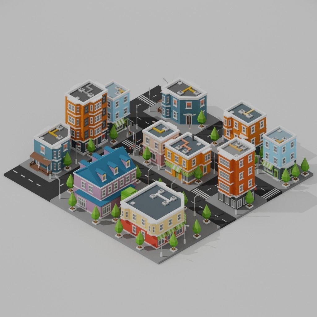 Isometric Low poly City Pack Low-poly 3D model_9