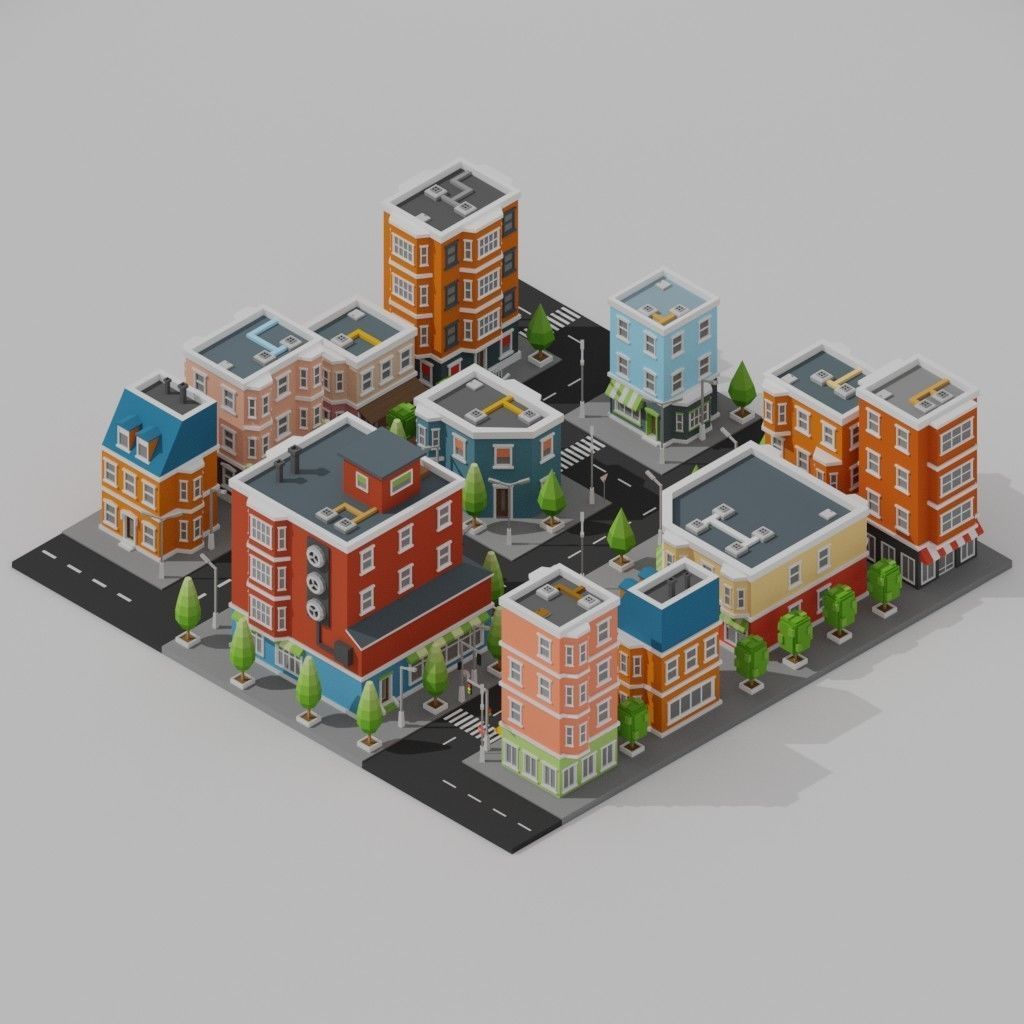 Isometric Low poly City Pack Low-poly 3D model_8