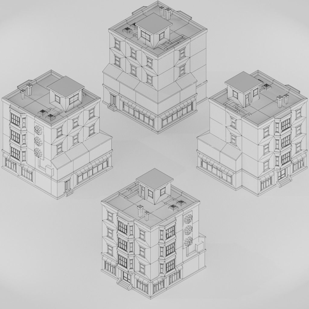 Isometric Low poly City Pack Low-poly 3D model_128