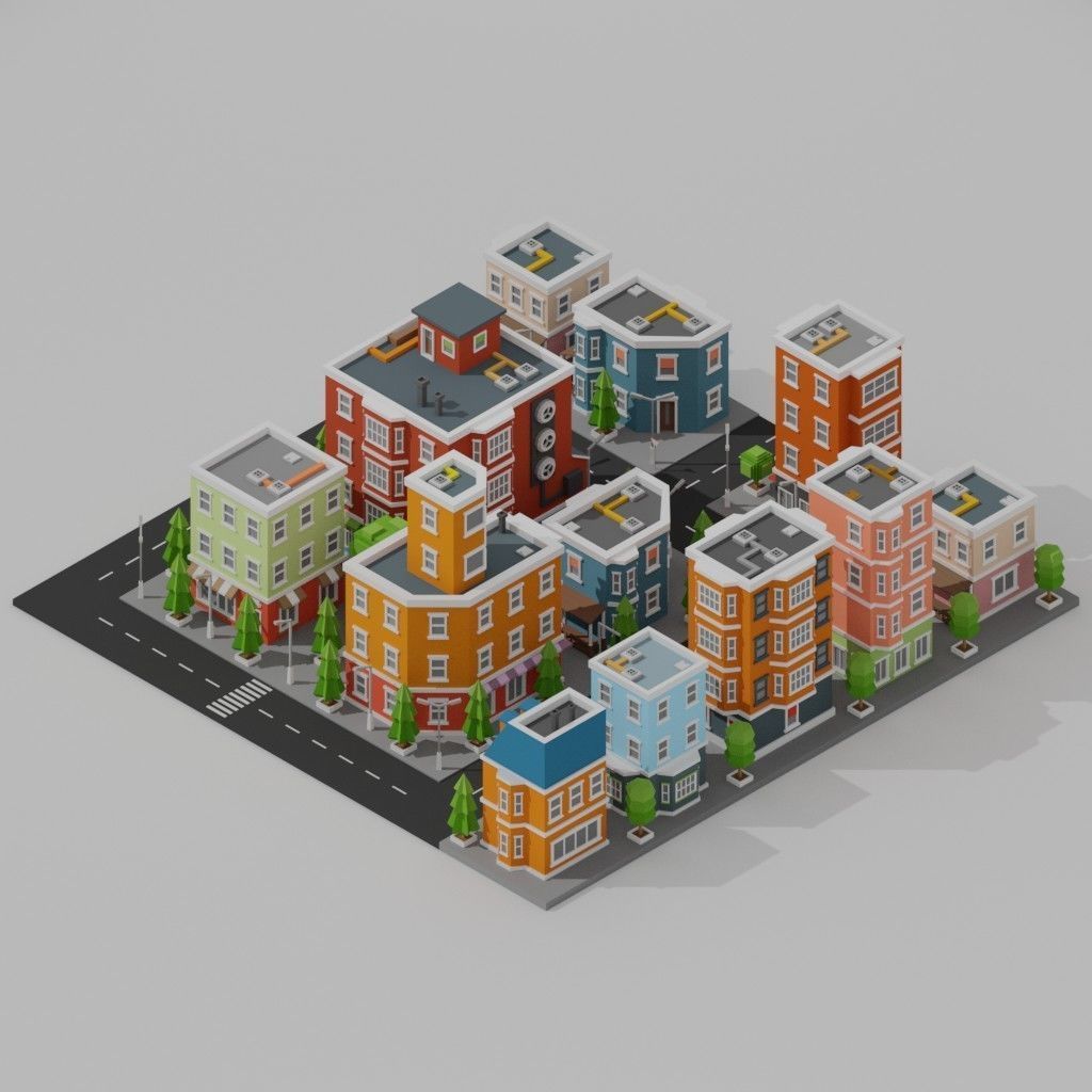 Isometric Low poly City Pack Low-poly 3D model_10