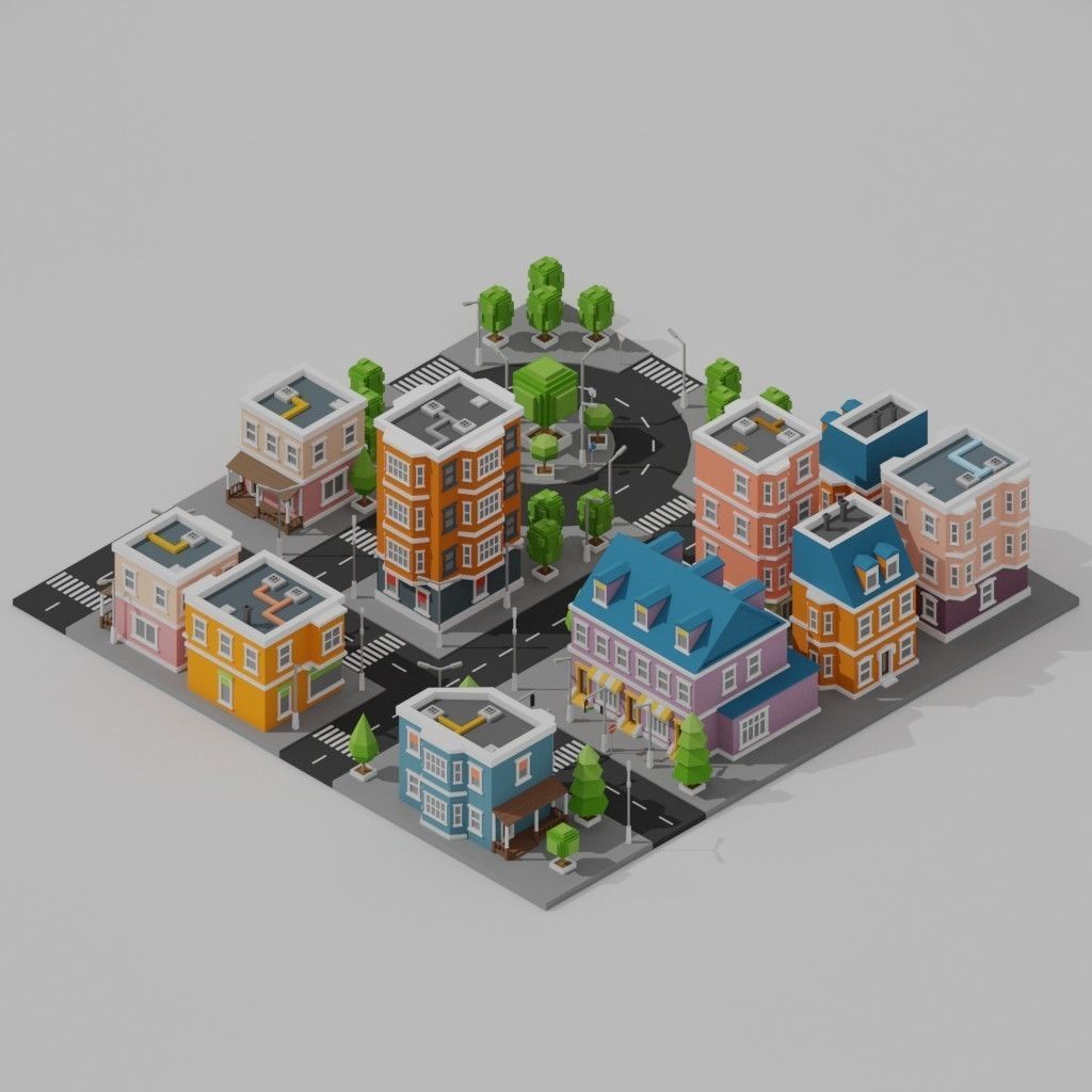 Isometric Low poly City Pack Low-poly 3D model_4