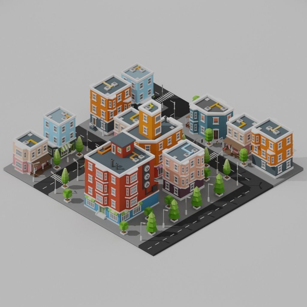 Isometric Low poly City Pack Low-poly 3D model_12