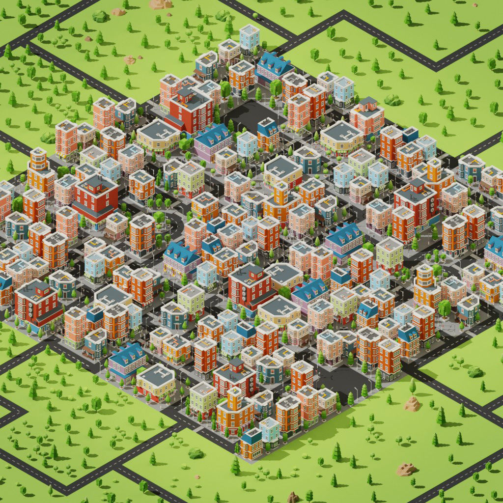 Isometric Low poly City Pack Low-poly 3D model_1