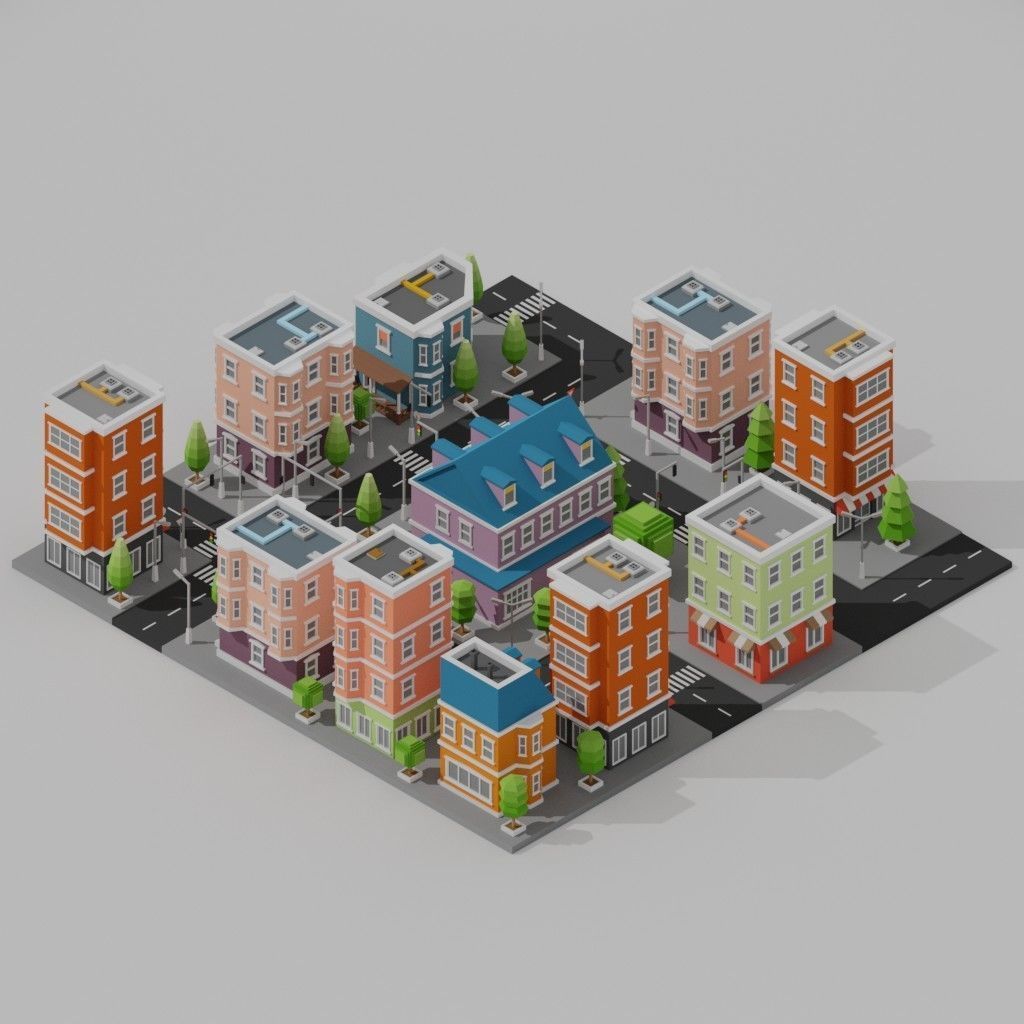 Isometric Low poly City Pack Low-poly 3D model_16