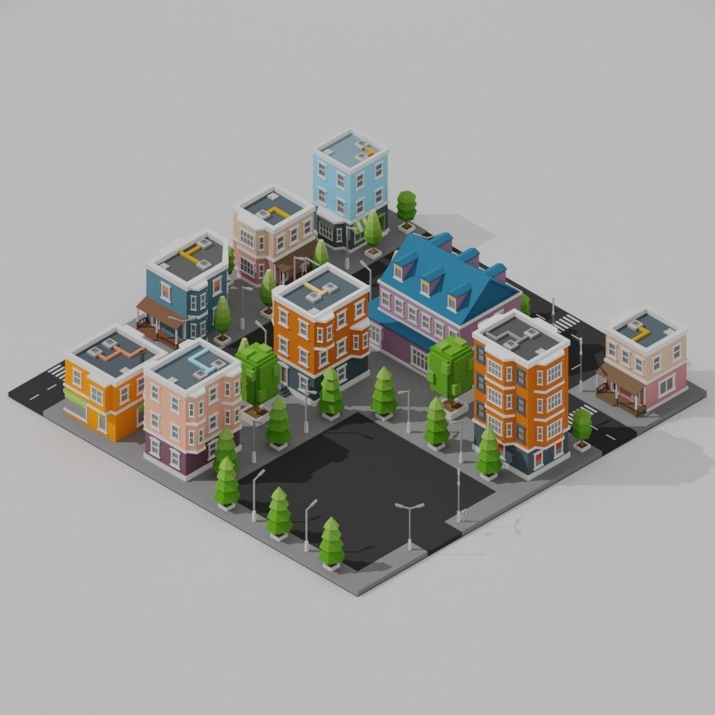 Isometric Low poly City Pack Low-poly 3D model_3