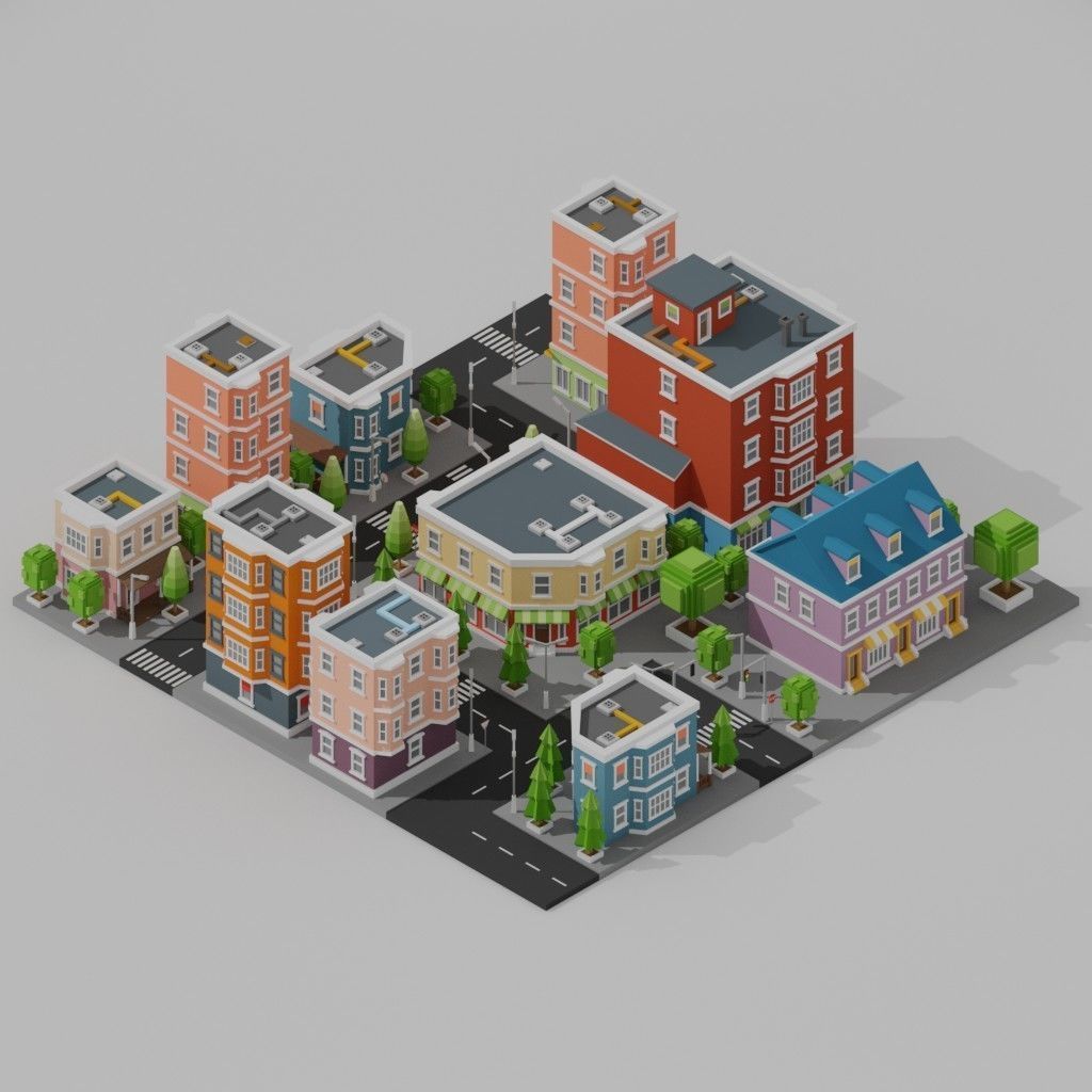 Isometric Low poly City Pack Low-poly 3D model_14