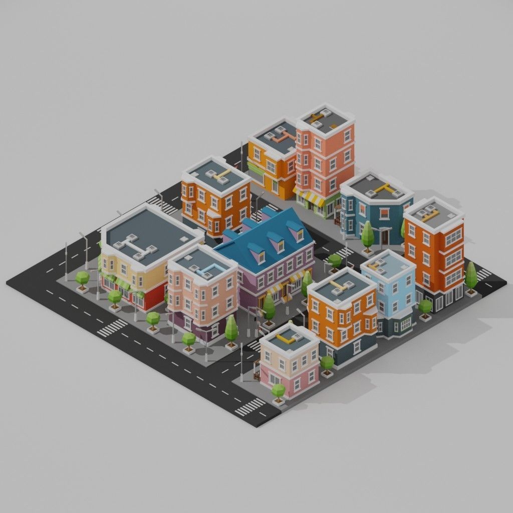 Isometric Low poly City Pack Low-poly 3D model_7