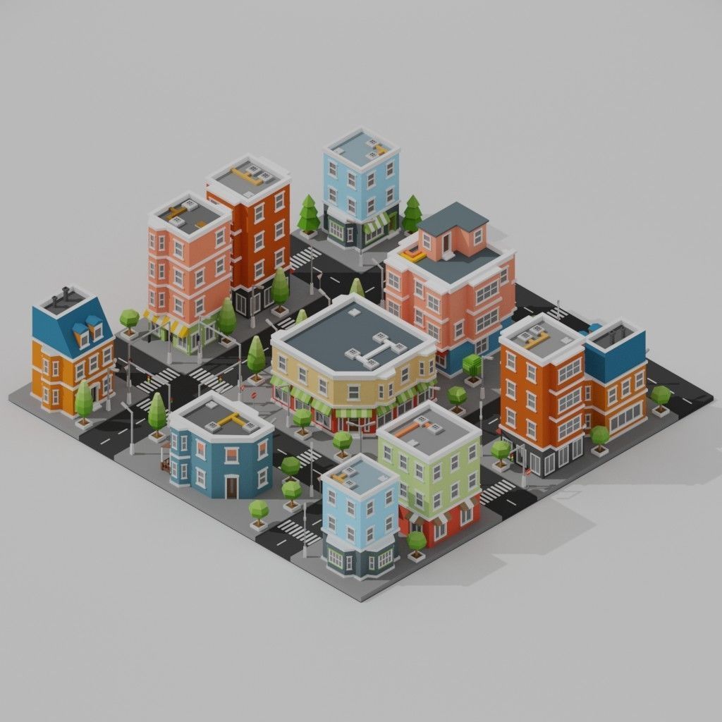 Isometric Low poly City Pack Low-poly 3D model_11