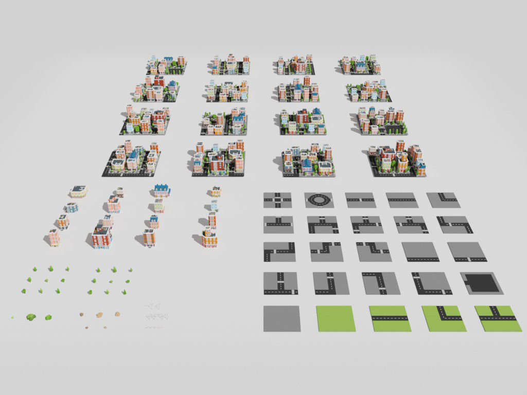 Isometric Low poly City Pack Low-poly 3D model_2