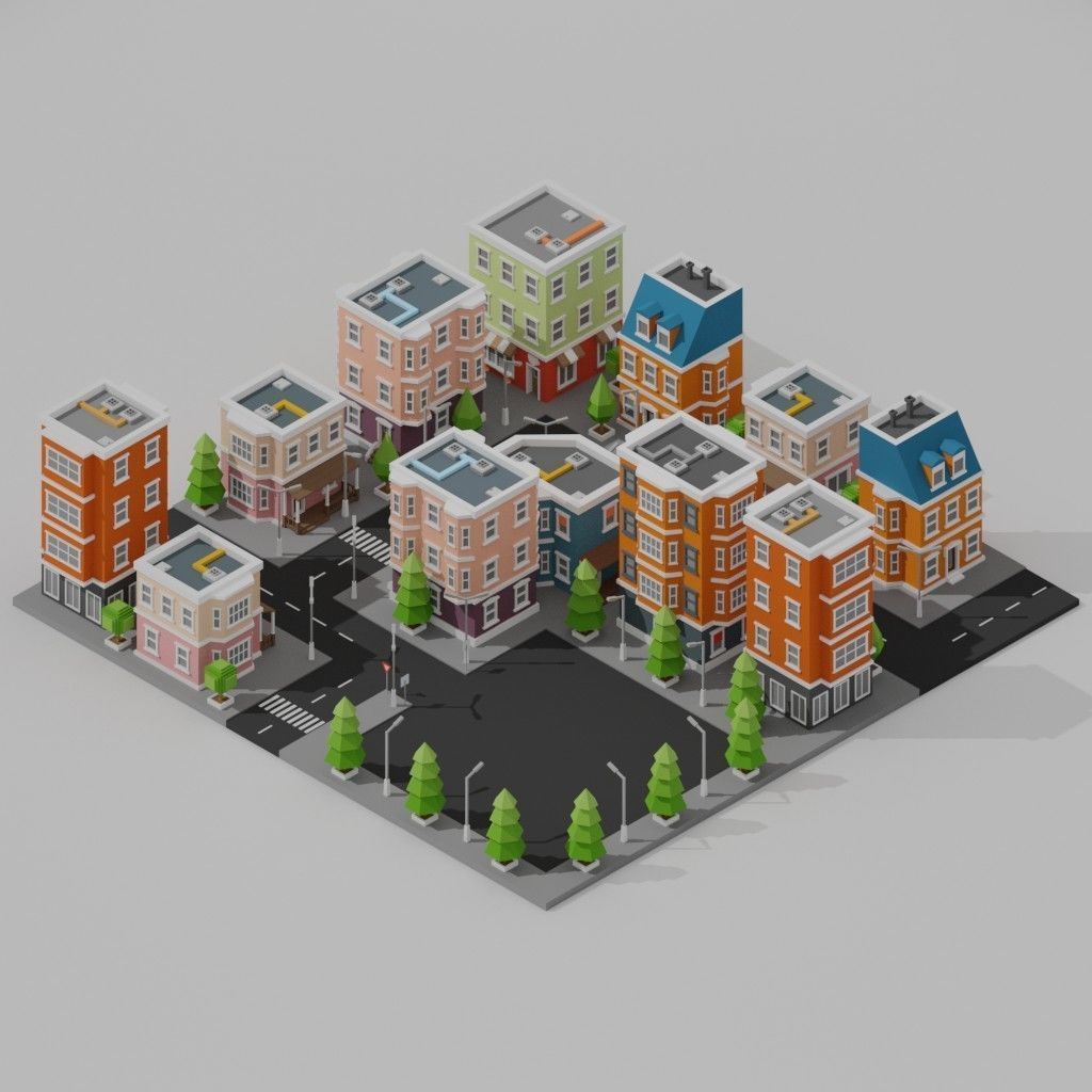 Isometric Low poly City Pack Low-poly 3D model_6