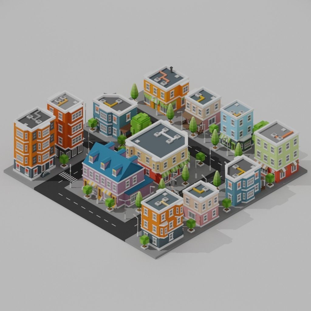 Isometric Low poly City Pack Low-poly 3D model_13