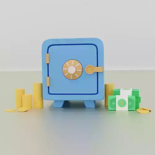 A toy safe with money Low - poly
