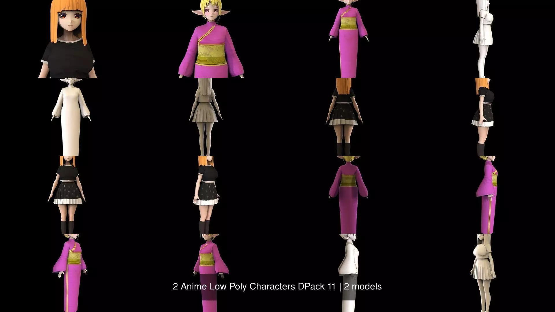 2 Anime Low Poly Characters DPack 11 3D Model Collection_1