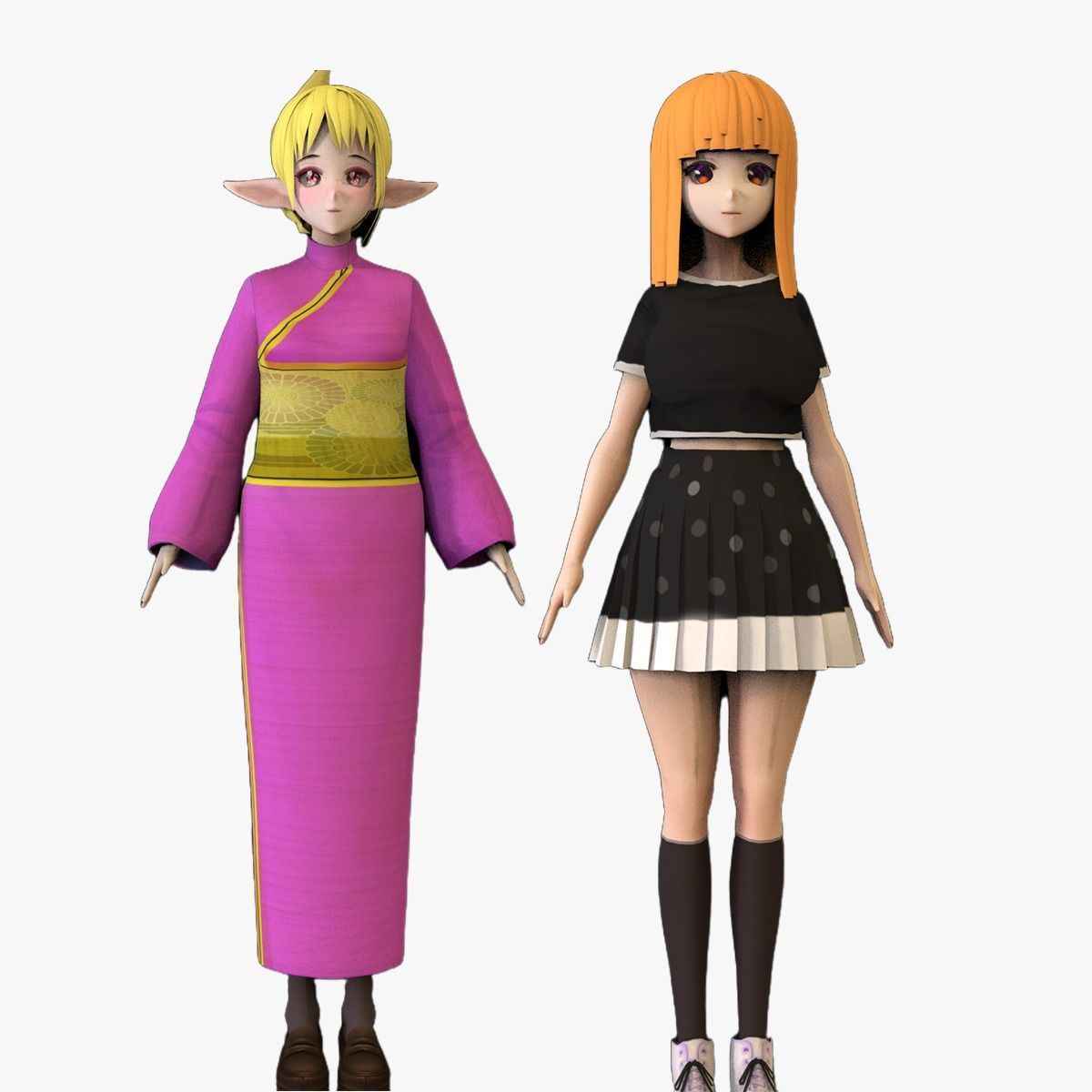2 Anime Low Poly Characters DPack 11 3D Model Collection_3
