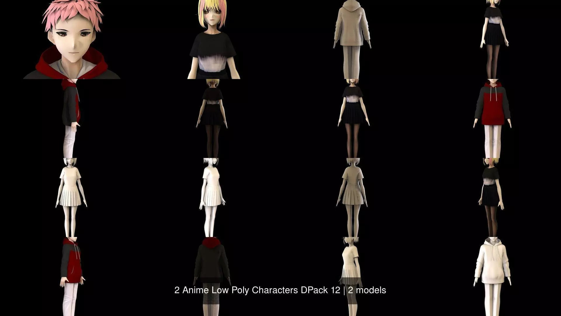 2 Anime Low Poly Characters DPack 12 3D Model Collection_1