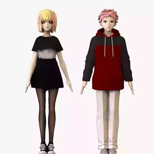 2 Anime Low Poly Characters DPack 12 3D Model Collection