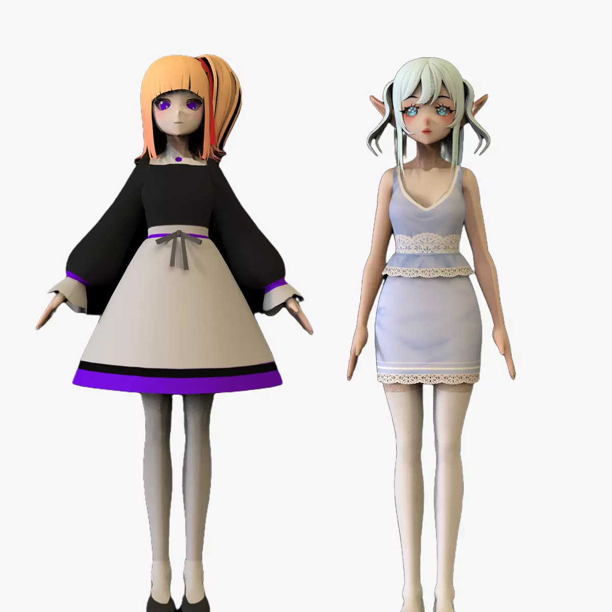2 Anime Low Poly Characters DPack 13 3D Model Collection_0