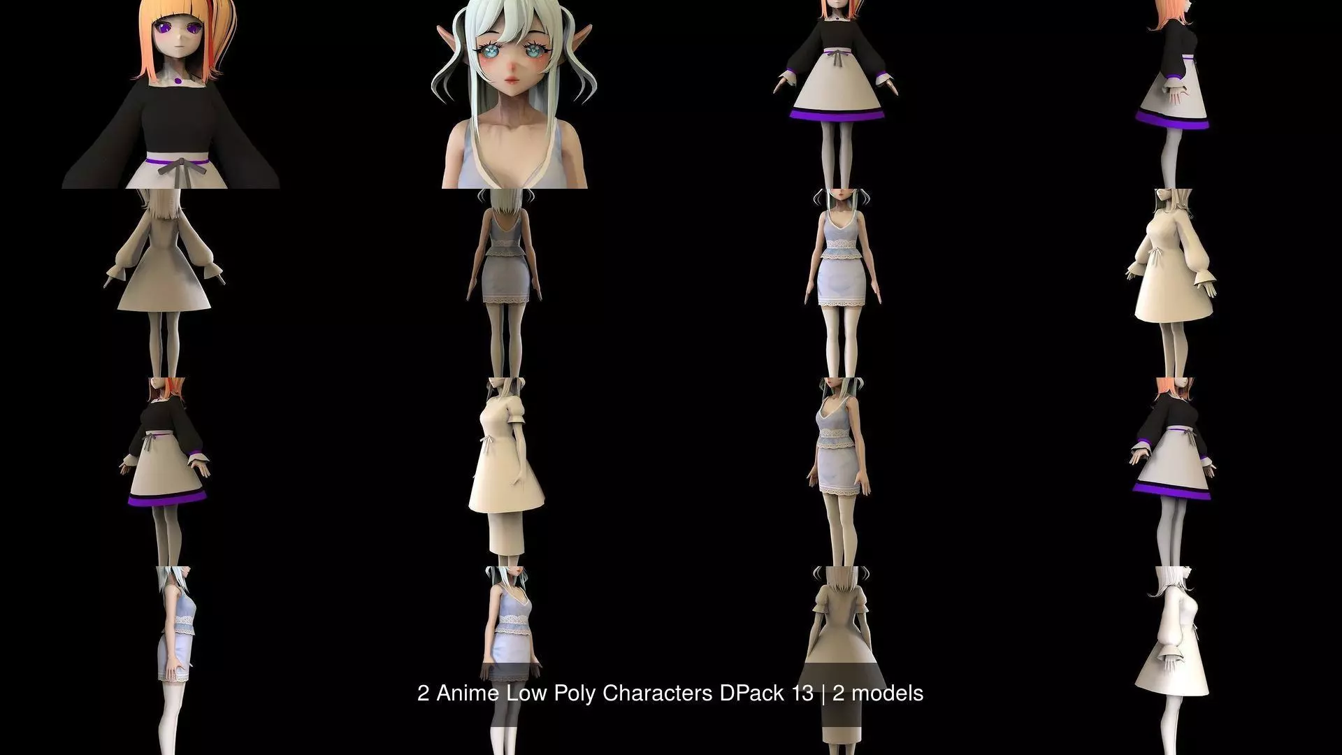2 Anime Low Poly Characters DPack 13 3D Model Collection_1