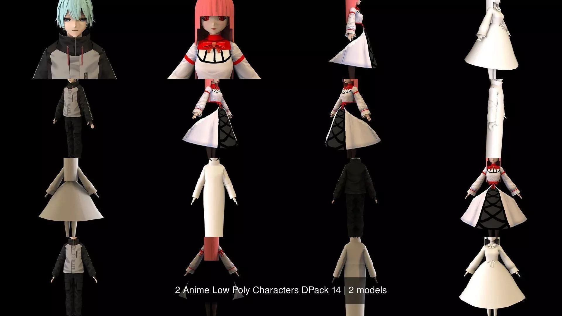 2 Anime Low Poly Characters DPack 14 3D Model Collection_1