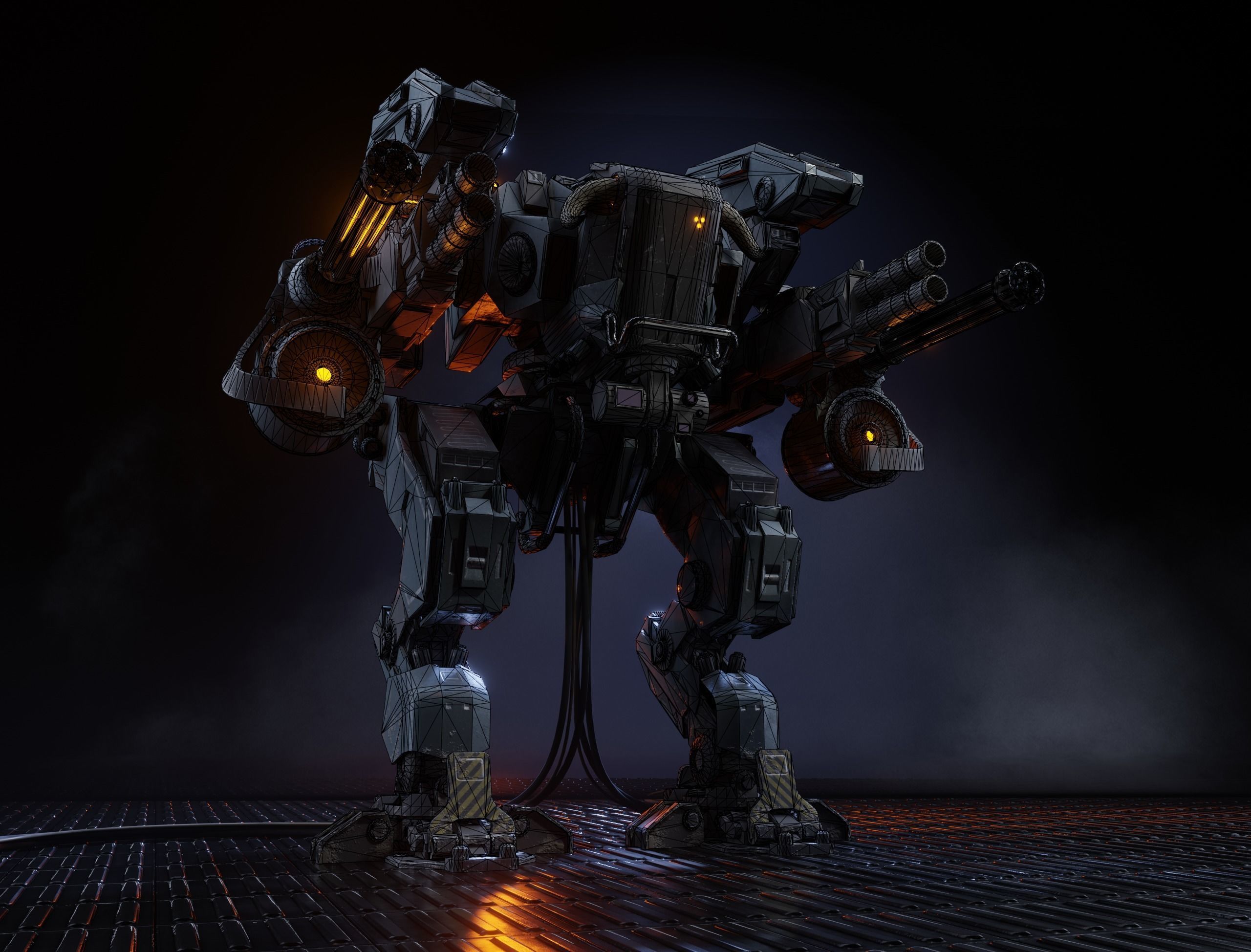 Mech Low-poly 3D model PBR Game ready robot with guns Low-poly 3D model_6