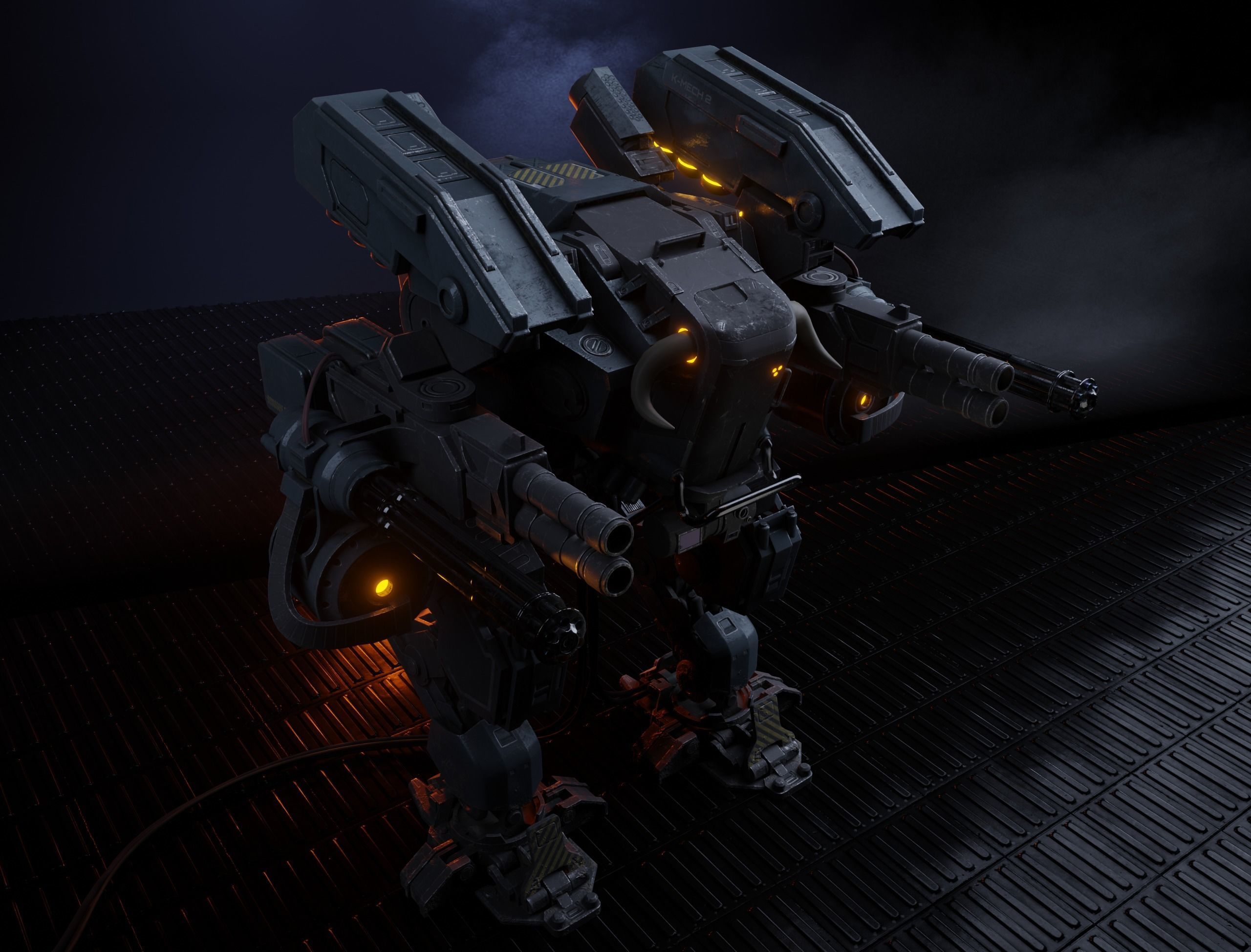 Mech Low-poly 3D model PBR Game ready robot with guns Low-poly 3D model_1