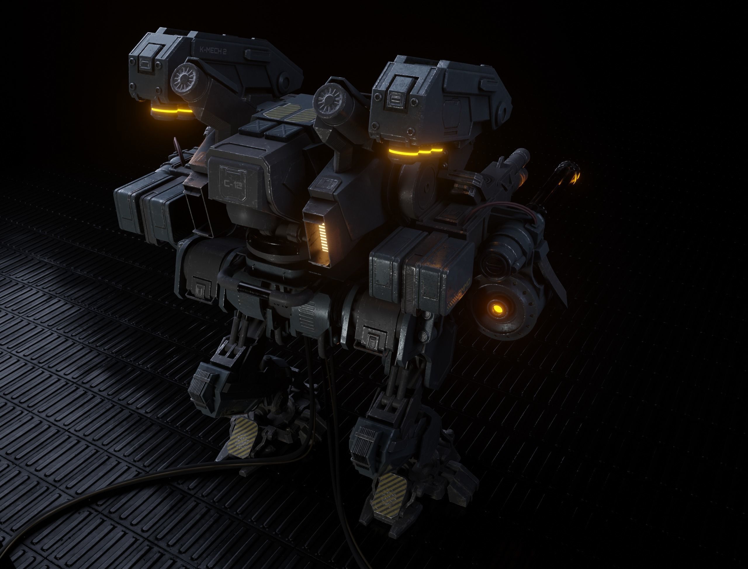 Mech Low-poly 3D model PBR Game ready robot with guns Low-poly 3D model_2
