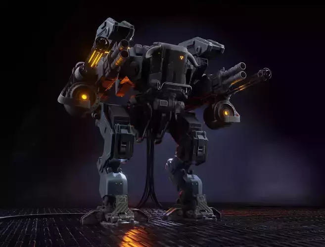 Mech Low-poly 3D model PBR Game ready robot with guns Low-poly 3D model