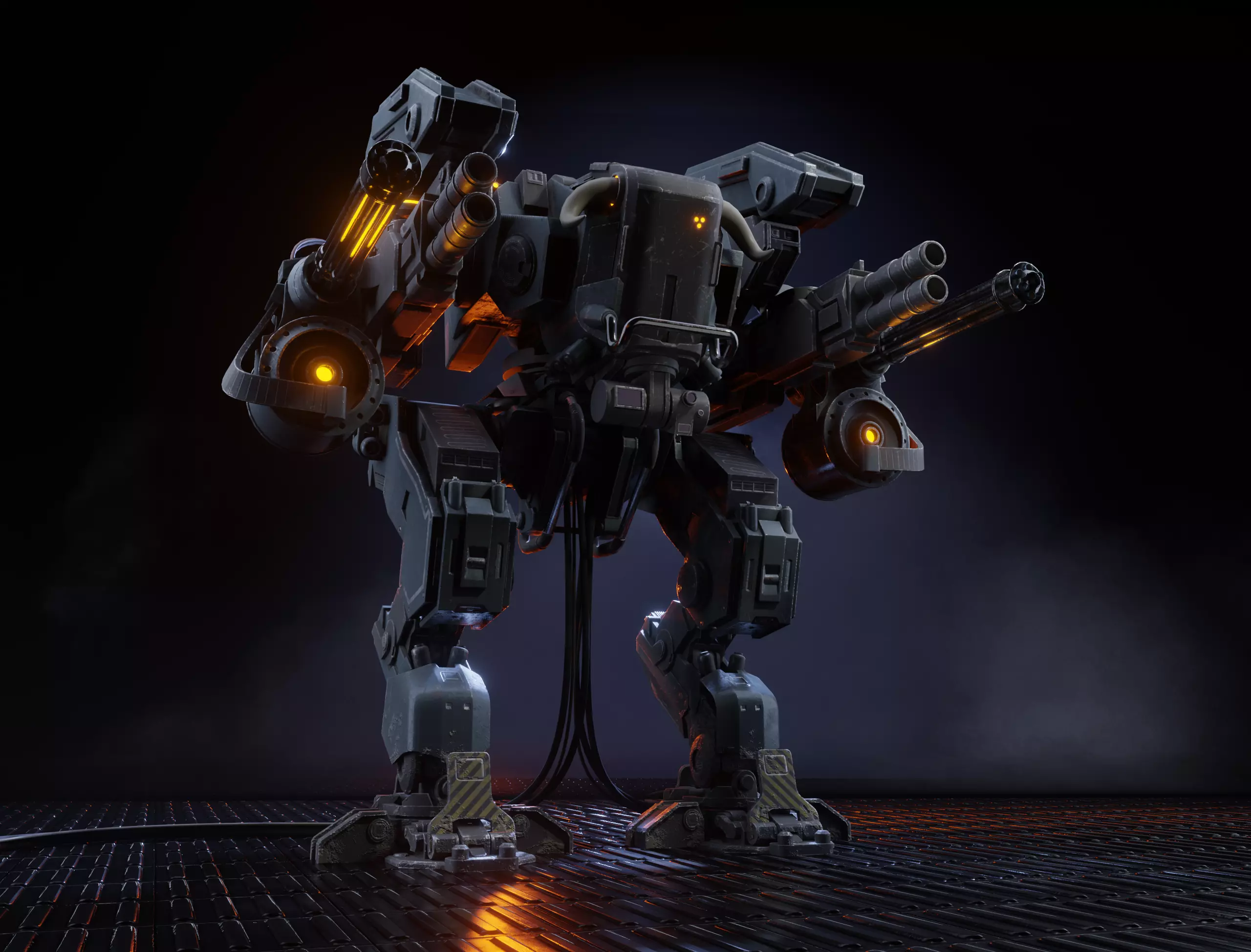 Mech Low-poly 3D model PBR Game ready robot with guns Low-poly 3D model_0