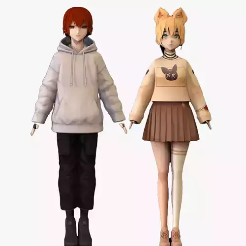 2 Anime Low Poly Characters DPack 16 3D Model Collection