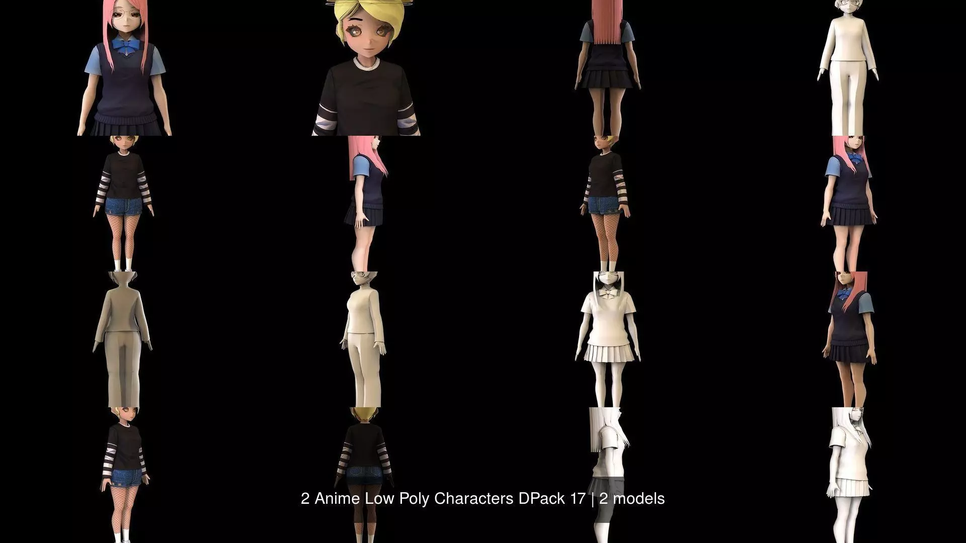 2 Anime Low Poly Characters DPack 17 3D Model Collection_1