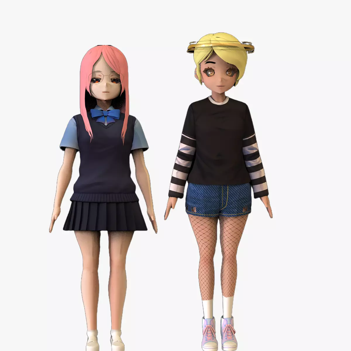 2 Anime Low Poly Characters DPack 17 3D Model Collection_0