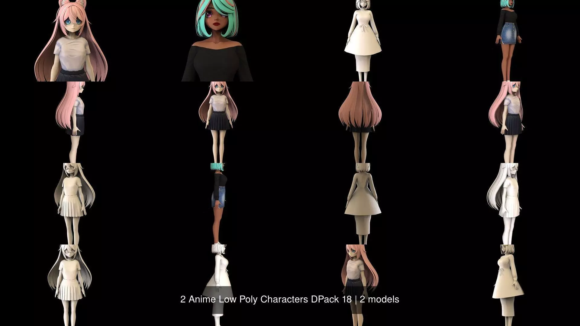 2 Anime Low Poly Characters DPack 18 3D Model Collection_1