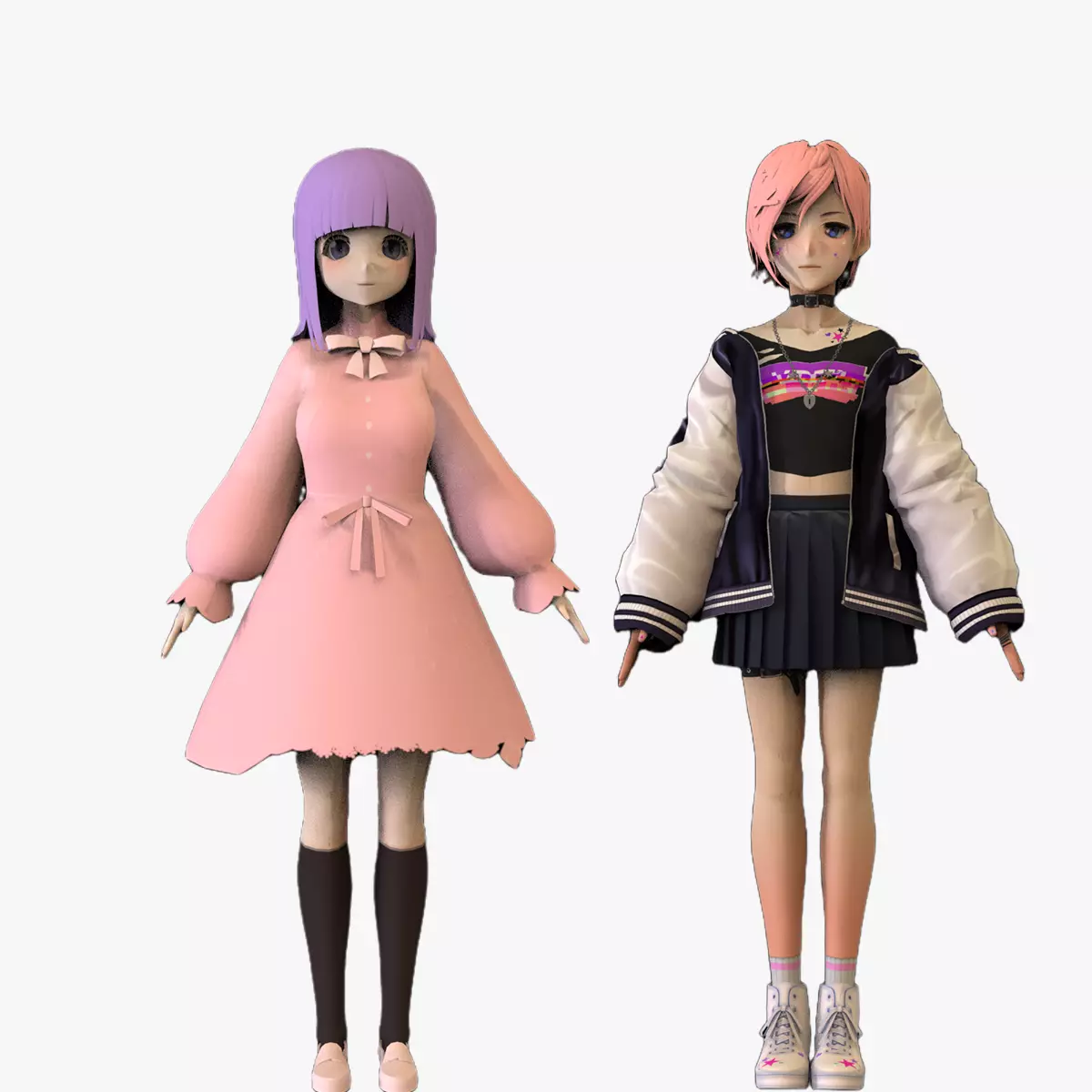 2 Anime Low Poly Characters DPack 19 3D Model Collection_0