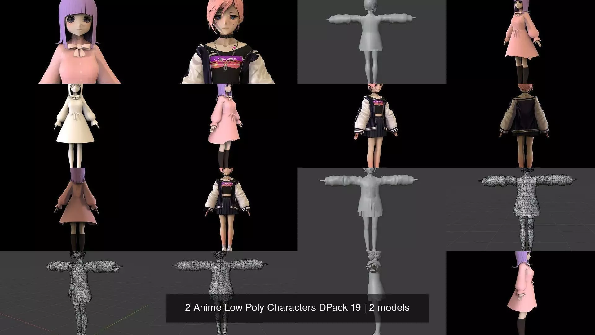 2 Anime Low Poly Characters DPack 19 3D Model Collection_1