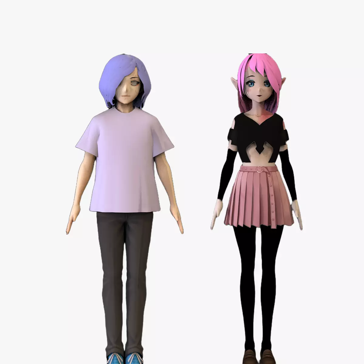 2 Anime Low Poly Characters DPack 20 3D Model Collection_0