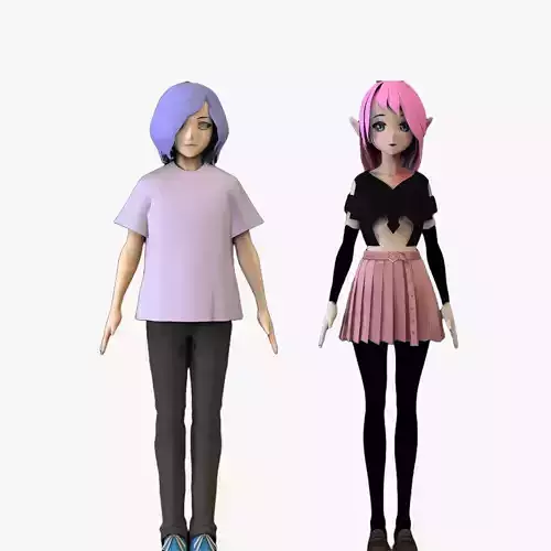 2 Anime Low Poly Characters DPack 20 3D Model Collection