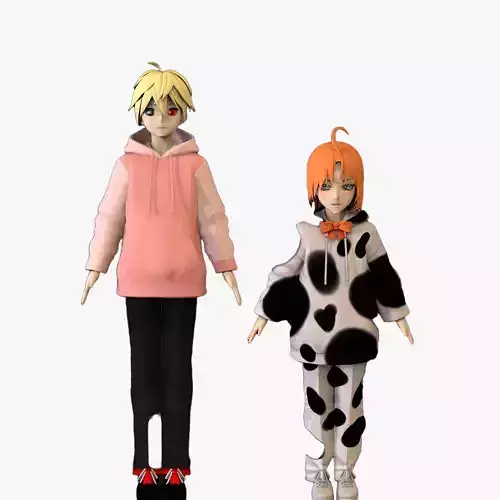 2 Anime Low Poly Characters DPack 21 3D Model Collection