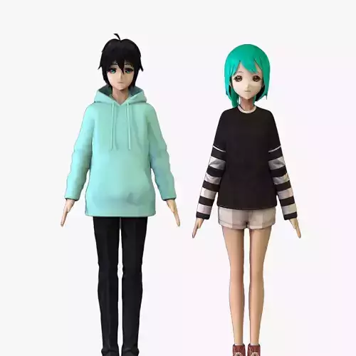 2 Anime Low Poly Characters DPack 22 3D Model Collection