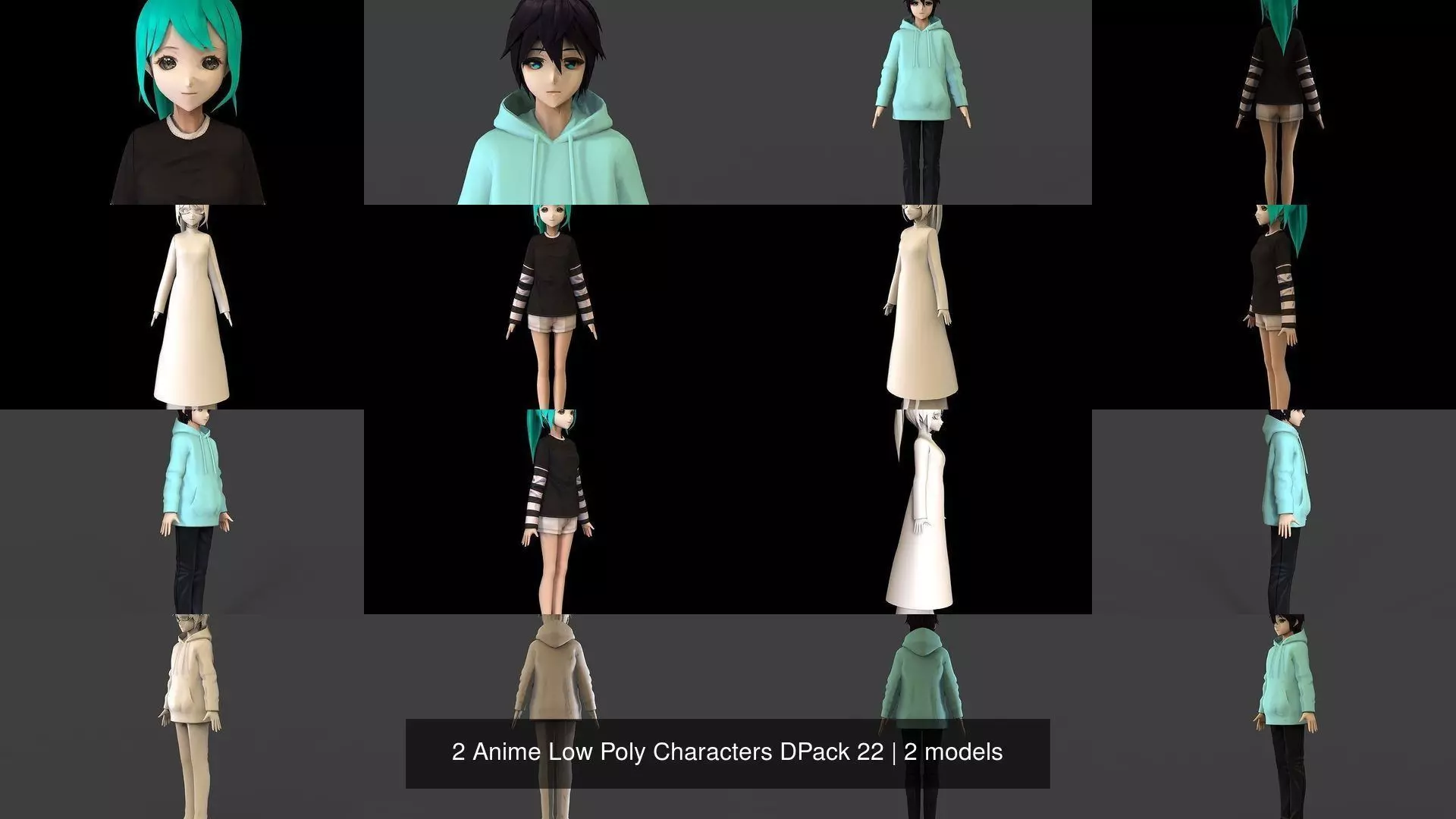 2 Anime Low Poly Characters DPack 22 3D Model Collection_1