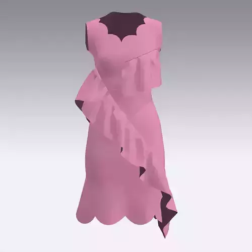 DRESS POWDER PINK MATTE SCALLOP RUFFLED V NECKLINE LOOK