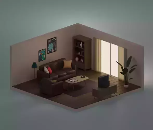 Living-room tv stand with drawers Low-poly 3D model