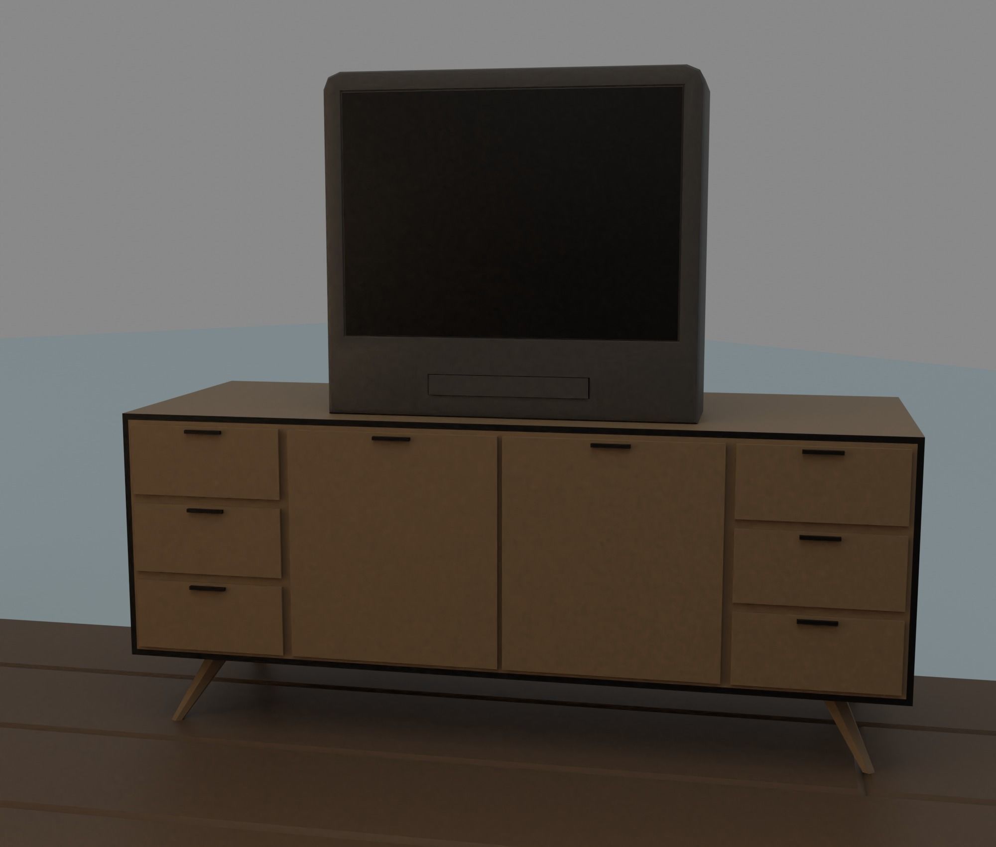 Living-room tv stand with drawers Low-poly 3D model_3