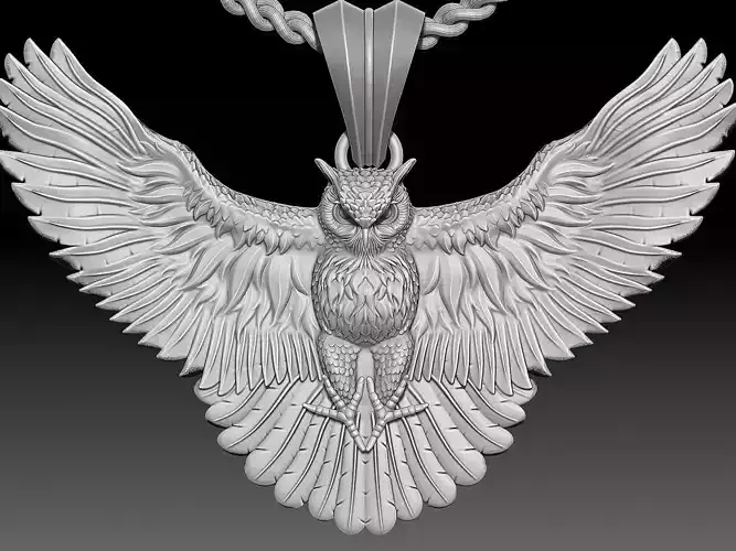 Owl Pendant Sculpture jewelry gold necklace 3D print SIlver 3D print model