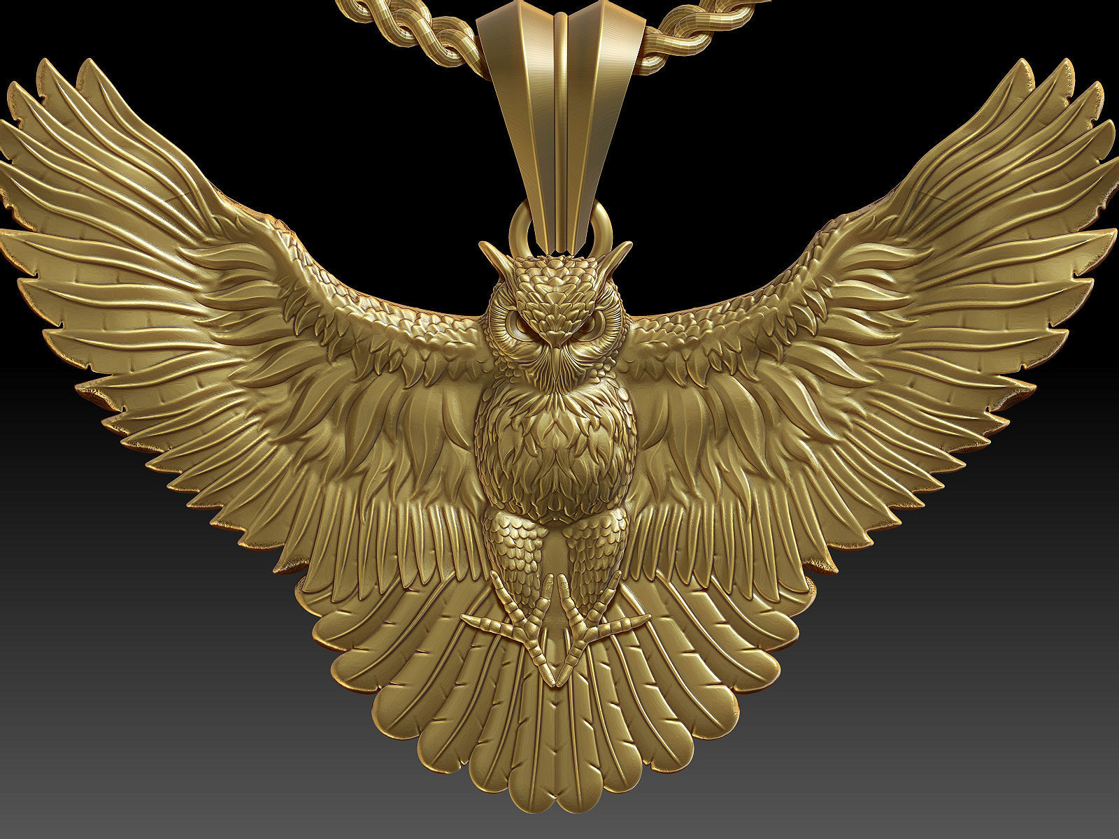 Owl Pendant Sculpture jewelry gold necklace 3D print SIlver 3D print model_2