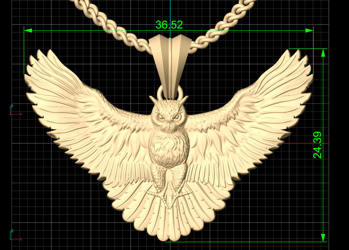 Owl Pendant Sculpture jewelry gold necklace 3D print SIlver 3D print model_4