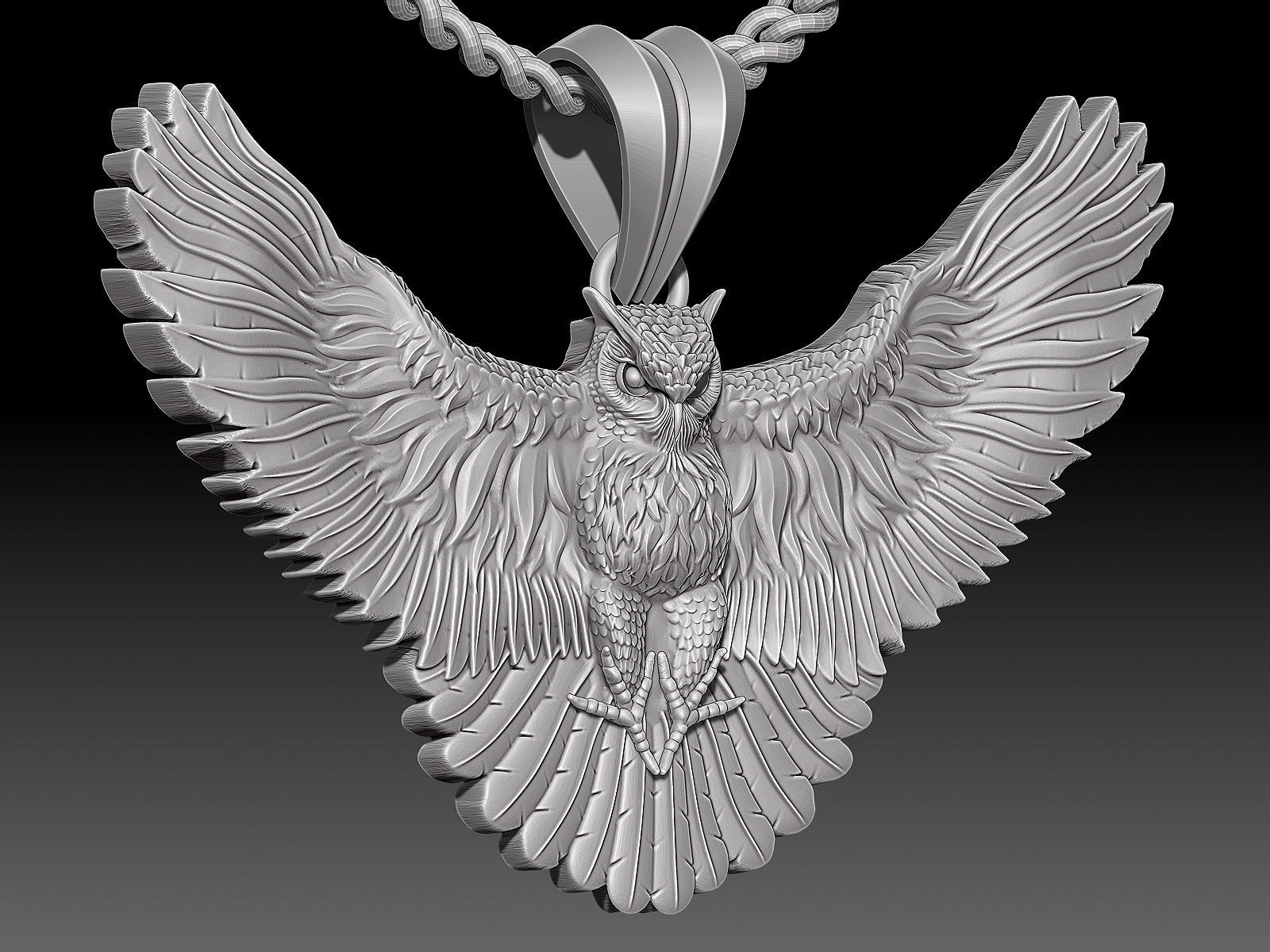 Owl Pendant Sculpture jewelry gold necklace 3D print SIlver 3D print model_3