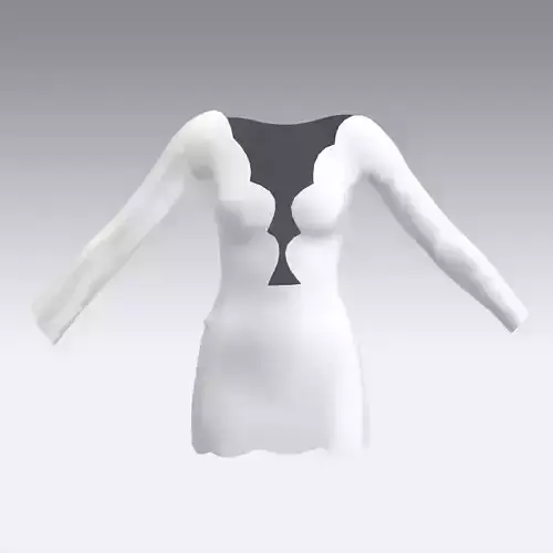 DRESS WHITE SCALLOP V NECKLINE ELEGANT DRESS