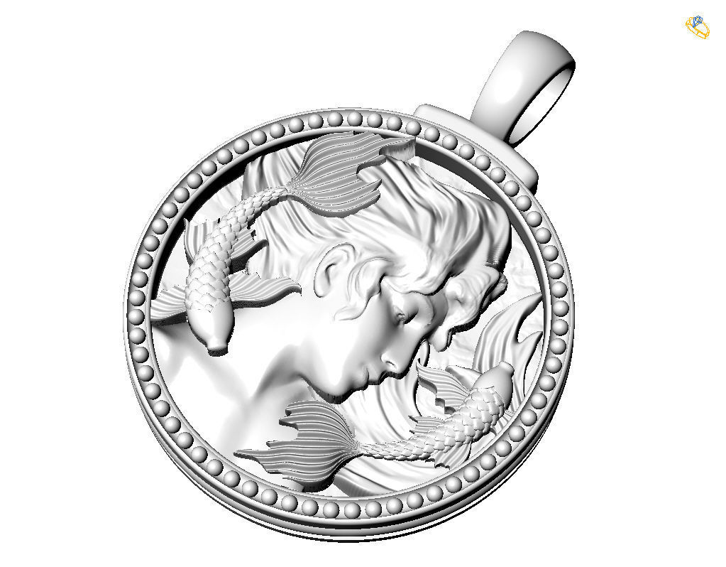 Horoscope Zodiac sign Pisces pendant 3D print model_40