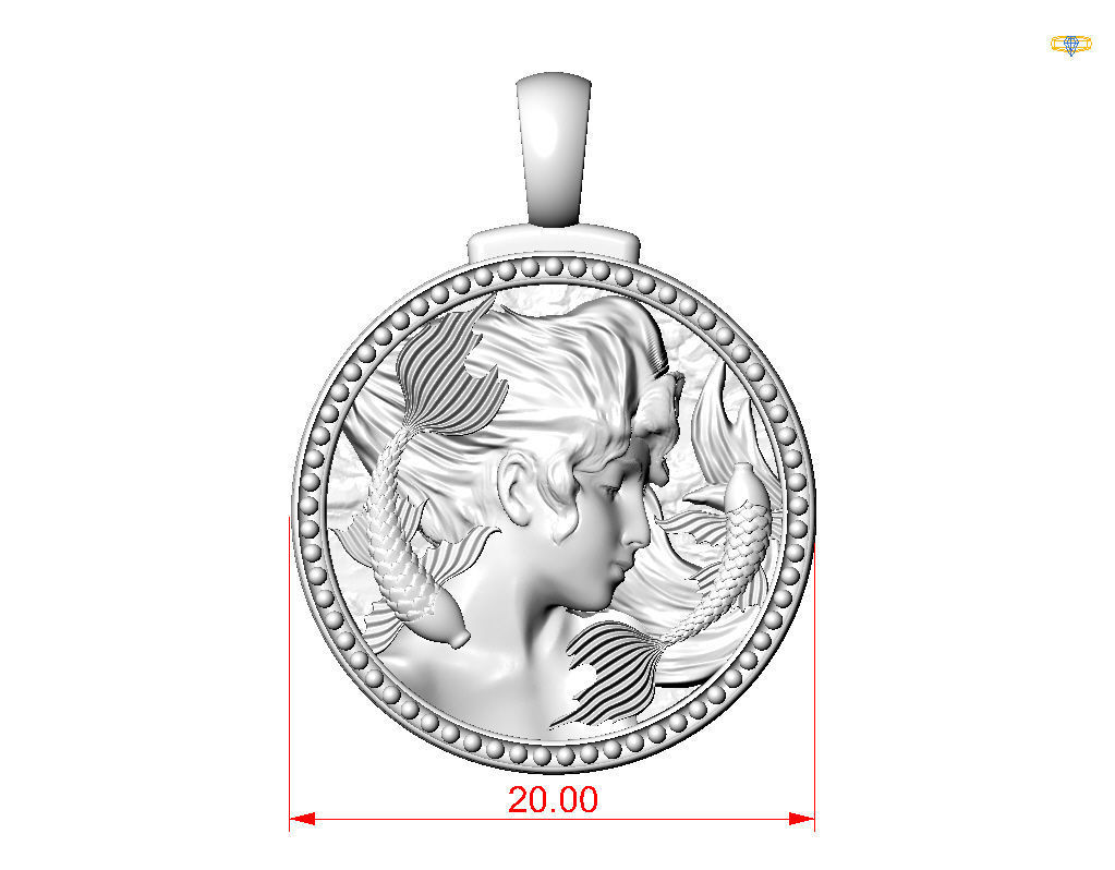 Horoscope Zodiac sign Pisces pendant 3D print model_25